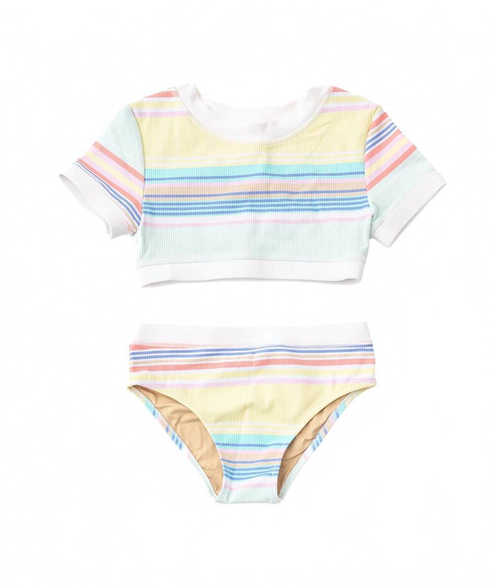 NEW SHADE CRITTERS girls carys ribbed crop 2 piece bikini set in surfer striped